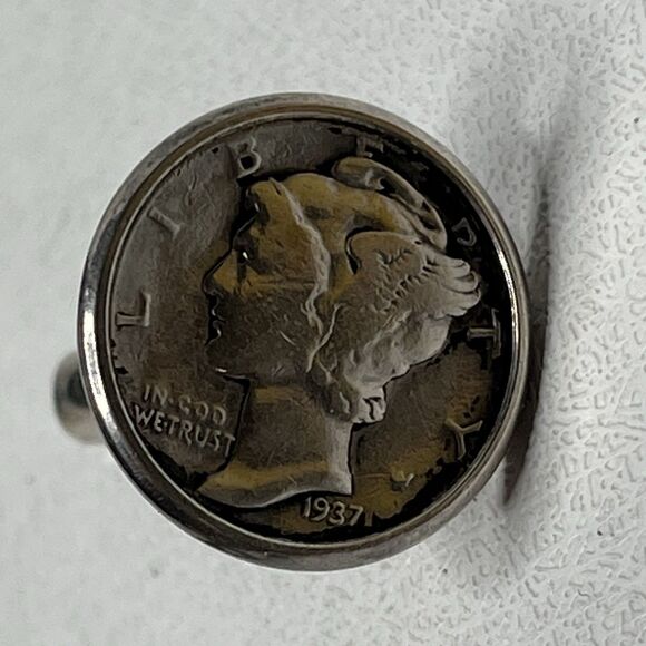 Vintage .925 Silver Mercury Winged Liberty Head Silver Dime 1937 1945 Cufflinks - Picture 8 of 10